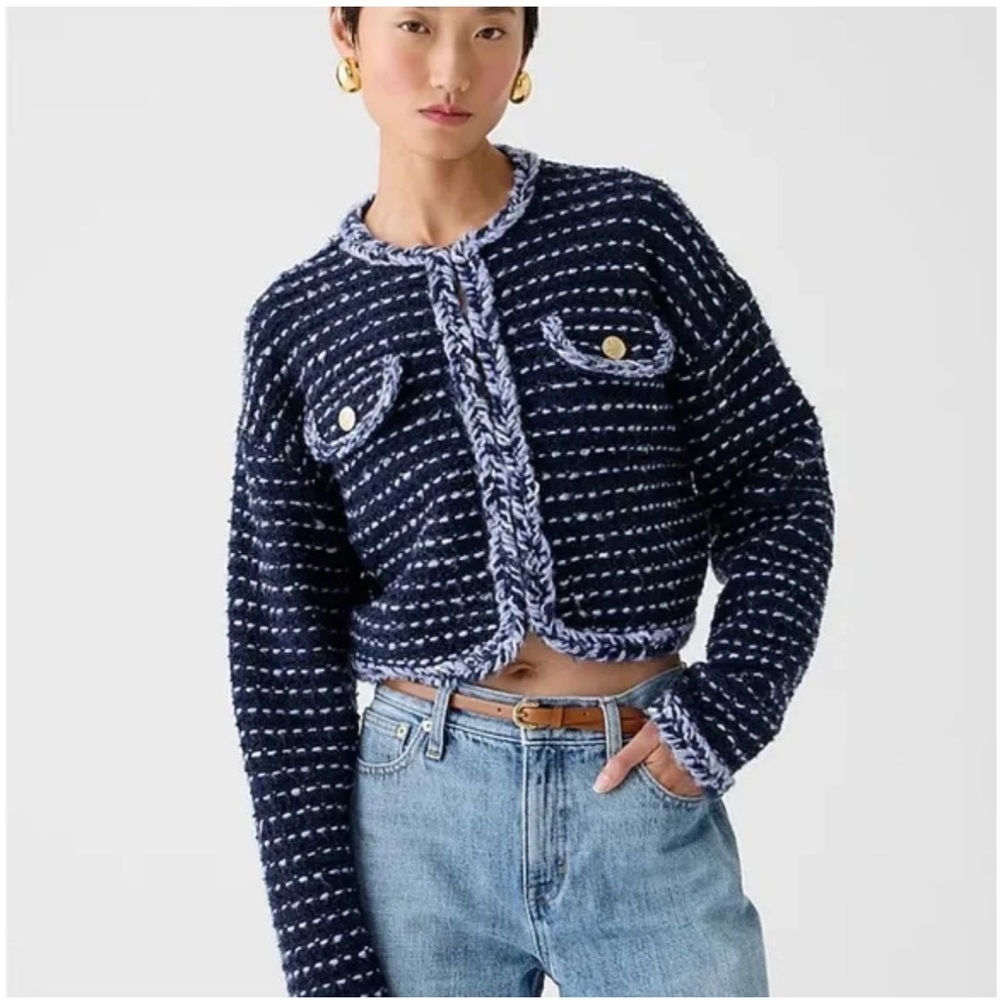 J.Crew Cropped Lady Jacket Marled Yarn Tweed Style Size S